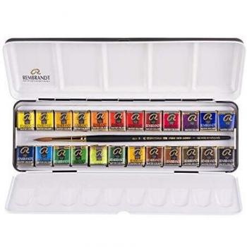 Set de acuarelas Rembrandt en caja metálica con 24 godets extra finos y pincel