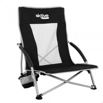Silla de Playa Plegable Aktive, Asiento Bajo, 50x51x67 cm, Estructura de Acero y Tejido Transpirable, Reposabrazos Acolchados, Bolsa Lateral,
