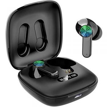 Auriculares inalámbricos, Bluetooth 5.0 Auriculares inalámbricos Deep Bass Hi-Fi Stereo Sound Auriculares intrauditivos Bluetooth con micrófono, Smart LCD Pantalla Digital Estuche de Carga