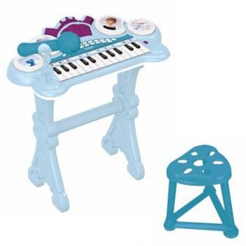 Teclado Electrónico Infantil Disney Frozen con Micrófono, Teclas Iluminadas y Taburete