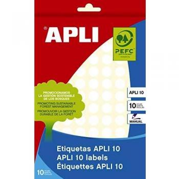APLI 1625 Etiquetas Adhesivas Manuales Circulares, Blanco, 10H X 1625