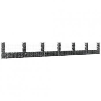 vidaXL U-shape Gabion Basket with 7 Posts Iron 740x20x100 cm