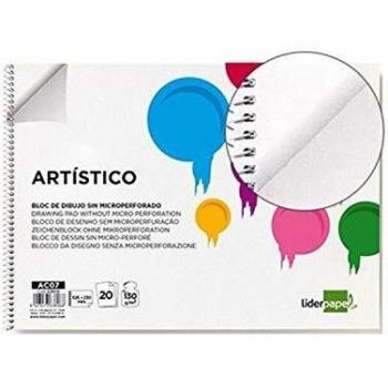Liderpapel - Bloc Artístico de Dibujo en Espiral, 230x325mm, 20 Hojas, 130g/m2, Sin Recuadro y con Dos Taladros Perforados