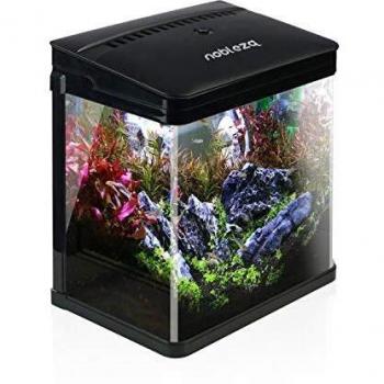 Nobleza - Acuario de Cristal con Cubierta y Luces LED. Sistema de Filtro de 14 litros. Color Negro