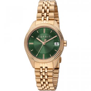 Esprit Madison Women's Rose Gold Stainless Steel Analog Watch with Bottle Green Dial