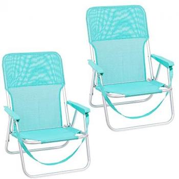 Pack de 2 Sillas de Playa Plegables Fijas con Asiento Bajo de Aluminio y Textileno Aguamarina