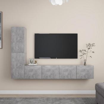 Set de Muebles de Salón TV 4 Piezas en Madera de Ingeniería con Dimensiones 80 x 30 x 30 cm, Incluye Mueble TV, Mesa de TV y Mueble Televisor en Color Gris Hormig