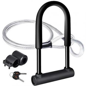 Candado en U, U Lock DINOKA Candado Bicicleta Alta Seguridad de 16mm 1200mm de Cable de Acero trenzado flexible
