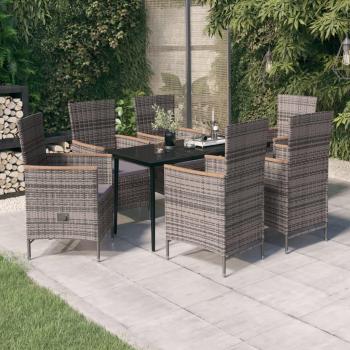 7-Piece Grey Garden Dining Set with Cushions