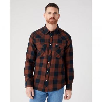 Wrangler Camisa de hombre classic marrón cuadros regular