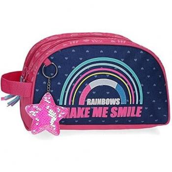 MOVOM Glitter Rainbow Neceser Doble Compartimento Adaptable Multicolor 26x16x11 cms Poliéster