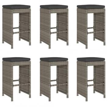vidaXL Garden Bar Stools with Cushions 6 pcs Grey Poly Rattan