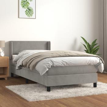 Cama box spring de muelles con colchón de terciopelo gris claro 90x200 cm