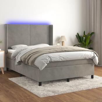 Cama box spring colchón y led terciopelo gris claro 140x200 cm Vidaxl Gris