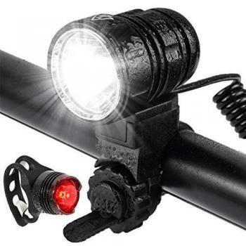 Luz Bicicleta, USB Recargables Luces Bicicleta, Alto Brillo de hasta 1200 lúmenes, 5 Modos Iluminación, Luz de Bicicleta Impermeable, Al Aire Libre LED Luces Bici Delantera and Luces Trasera Kit