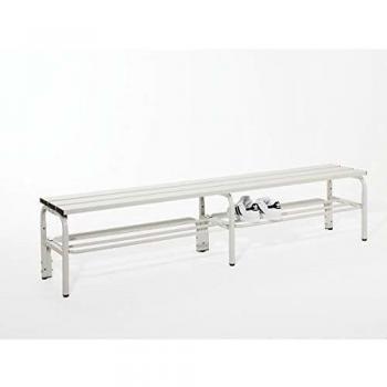 Banco de acero inoxidable para vestuarios, sin respaldo, 2000 mm de largo, 450 x 350 mm, color gris claro (RAL 7035), con zapatero
