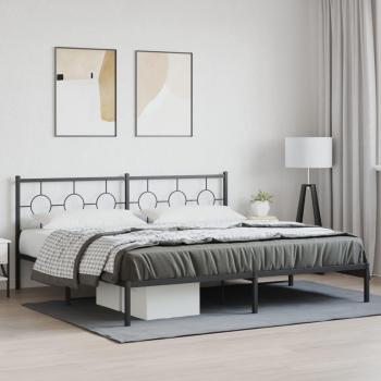 vidaXL Black Metal Bed Frame with Headboard 76x79.9 (193x203 cm)