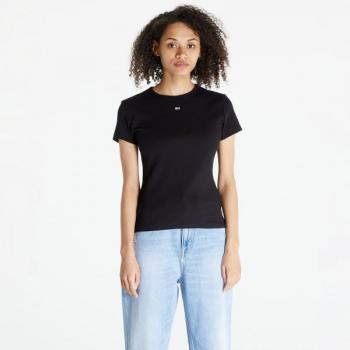 Camiseta Slim Fit de Manga Corta Tommy Jeans Essential Negra para Mujer, Algodón Orgánico, Sostenible, XS