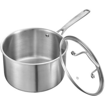 VEVOR 4 QT Stainless Steel Nonstick Saucepan with Glass Lid and Ergonomic Handle, Dishwasher and Oven Safe