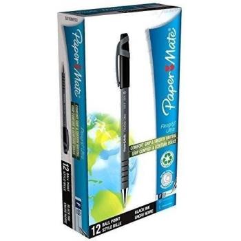 Papermate Flexgrip Ultra - Bolígrafo con pinza, color negro, 12 unidades