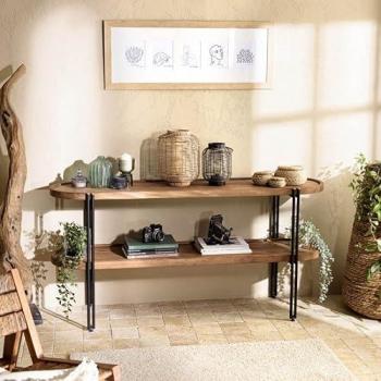 Consola Doble de Madera de Teca Reciclada con Tableros Redondeados