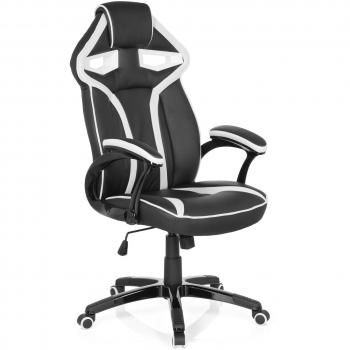 hjh OFFICE 722250 Silla Gaming Guardian Piel sintética Negro/Blanco, Silla Escritorio con Apoyabrazos, Respaldo Alto