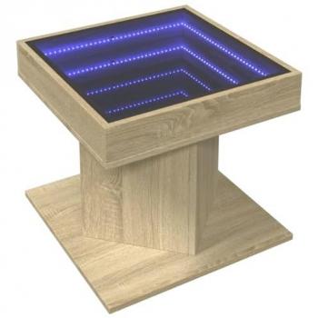 Mesa de centro y LED madera ingeniería roble Sonoma 50x50x45 cm