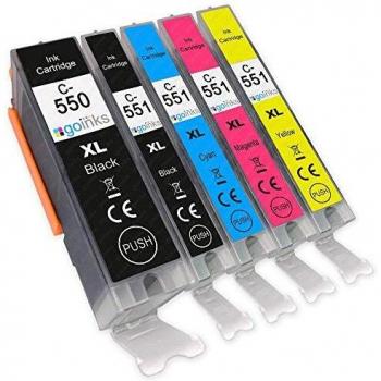 Juego de 5 cartuchos de tinta Go Inks compatibles para Canon PGI-550 y CLI-551 (Negro/Cian/Magenta)