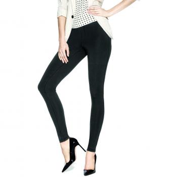 HUE Leggings Ponte de Mujer | Leggings de Moda con Bolsillos Traseros funcionales, Negro sólido, Grande