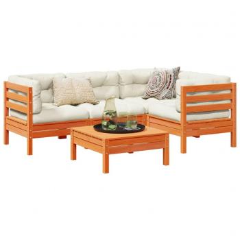 5 Piece Garden Sofa Set with Cushions Wax Brown Solid Pine Wood