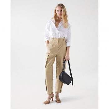 Salsa Jeans - Pantalón recto de mujer con bolsillos cargo de tiro alto en color beige