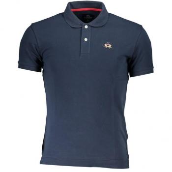 La Martina Sleek Slim Fit Polo Shirt - Blue, Size S, Cotton with Contrast Details and Embroidery