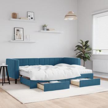 Sofá cama nido extraíble con cajones en terciopelo azul 80x200 cm