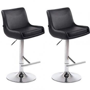 Set de 2 Taburetes de Bar Club en Similicuir Negro con Base Cromada y Altura Regulable