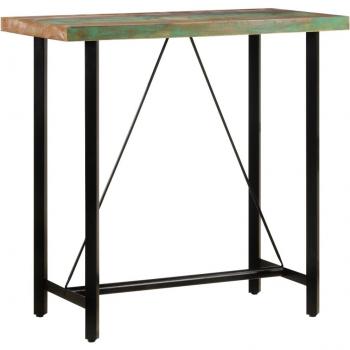 Mesa alta de bar 110x55x107cm de madera maciza reciclada y hierro multicolor