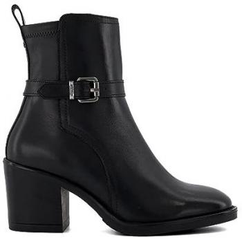 Dune London Women's Prance Black Leather Buckled Block-Heeled Ankle Boots Size 7
