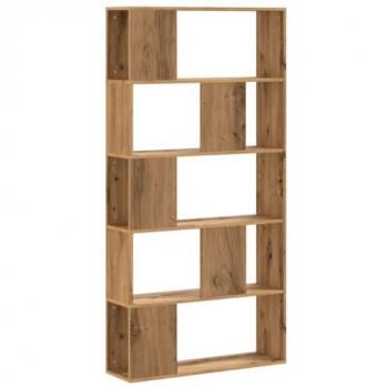 Librería de 5 niveles en madera de roble artesanal, dimensiones 80,5x23,5x162,5 cm, color marrón