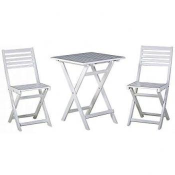 Conjunto de jardín de madera - Mesa - 2 sillas - FIJI blanco