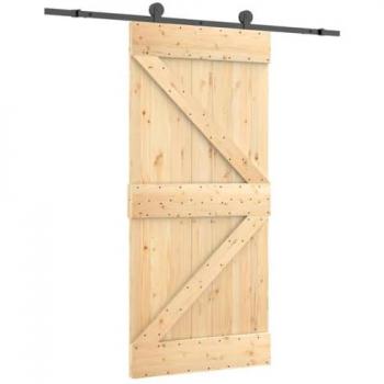 Puerta corredera con herrajes de madera maciza de pino 95x210 cm
