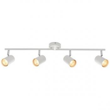 Foco Arezzo 4 bombillas Acero blanco mate, Barra de 4 focos de luz blanco mate, placa cromada, GU10