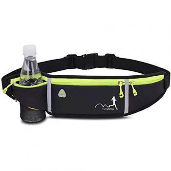 TuTuShop - Riñonera para correr, ligera, ajustable, con correa elástica, soporte para teléfono, riñonera de entrenamiento para hombres, mujeres y niños/as, negro
