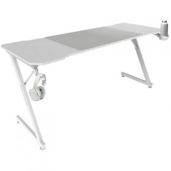 Mesa Gaming Ergonómica Mars Gaming MGDX160W, 160x60cm, Blanco, Alfombrilla XXL, Soporte Auriculares y Bebida, Estructura Metálica, Superficie en Fibra de Carbono