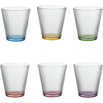 Pack de 6 Vasos de Cristal con Base Coloreada, 285 ml, Ø9,29x9,29cm, Ideal para Agua y Refrescos