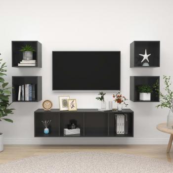 vidaXL Juego de muebles de salón 5 piezas madera ingeniería gris con brillo
