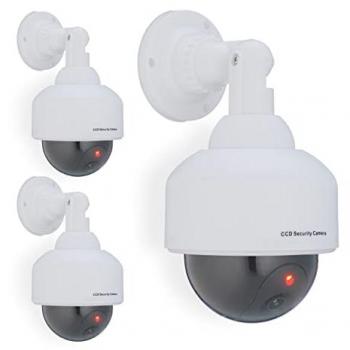 Cámara de Seguridad Falsa 3 Unidades con LED Intermitente para Exterior, Prevención de Robos y Videovigilancia, Color Blanco