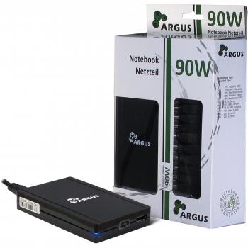 Adaptador de Corriente Universal Argus 90W con Salida Ajustable 15V-20V y Puerto USB