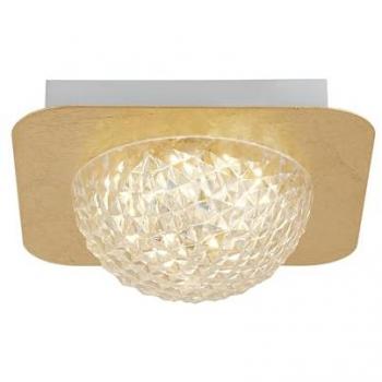 Plafón Celestia Acero Claro 1 bombilla 7,7cm, lámpara de techo LED cuadrada, acabado en pan de oro con acrílico transparente, diseño contemporáneo, dimensiones 6,5 cm de altura