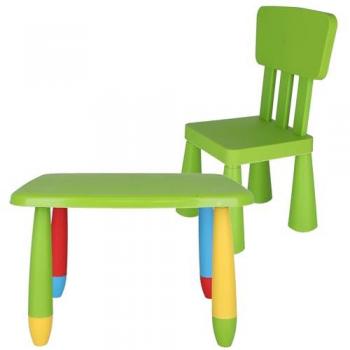 Mesita Infantil Rectangular Verde con Silla - Plástico Resistente - L:73 cm x F:58 cm x H:48 cm