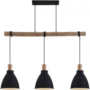 Lámpara colgante Lindby Trebale, 3 luces, E27, hierro y madera, color negro