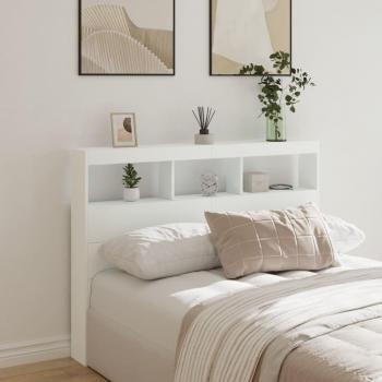 Cabecero de cama con LED y estantes blancos 140x17x102 cm